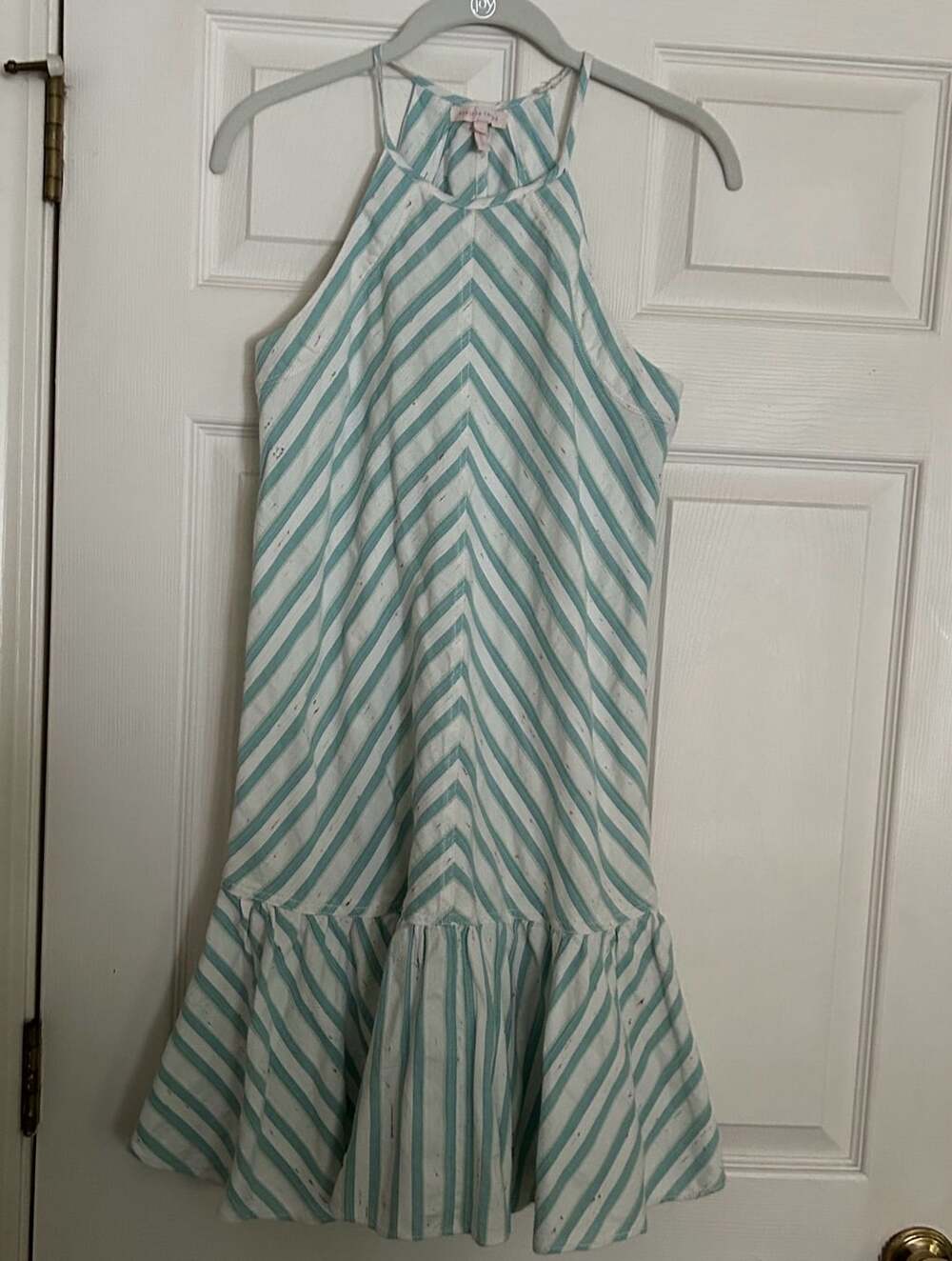 Rebecca Taylor Mint and White Striped Halter Ruffle Mini Dress